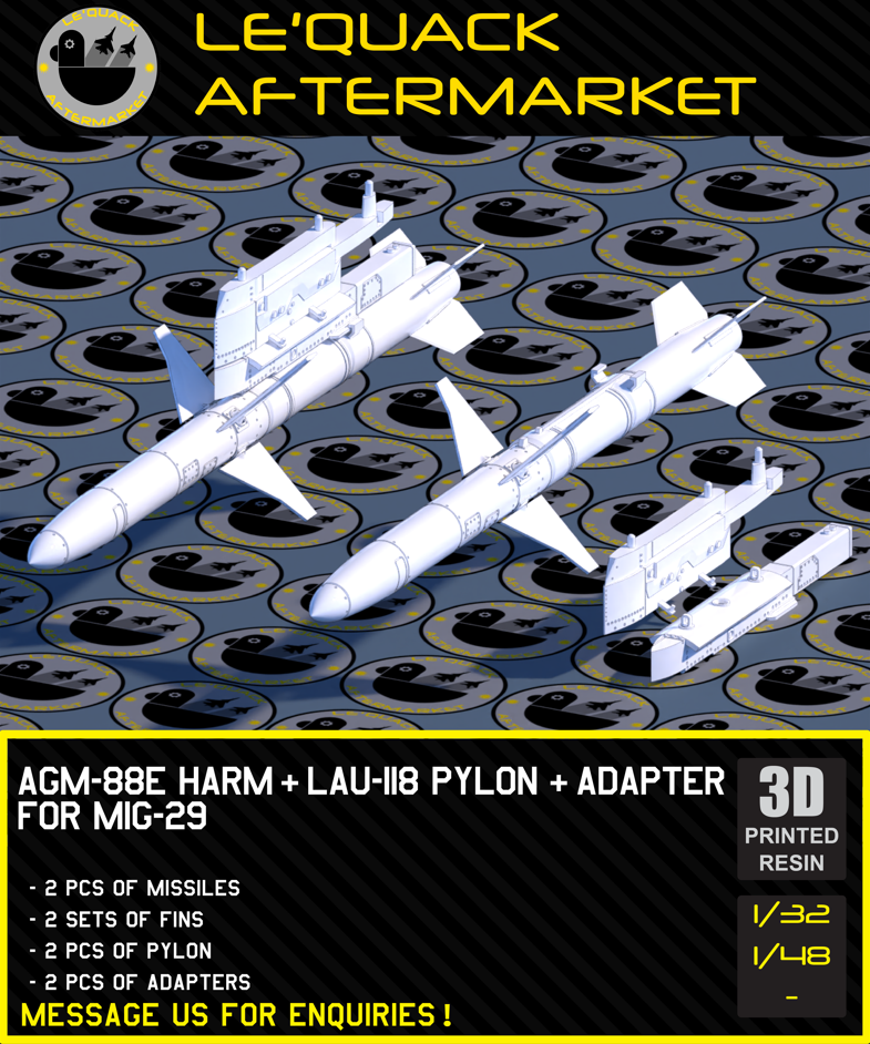 AGM-88E HARM + LAU-118 PYLON + ADAPTER FOR MIG-29 Scale Model