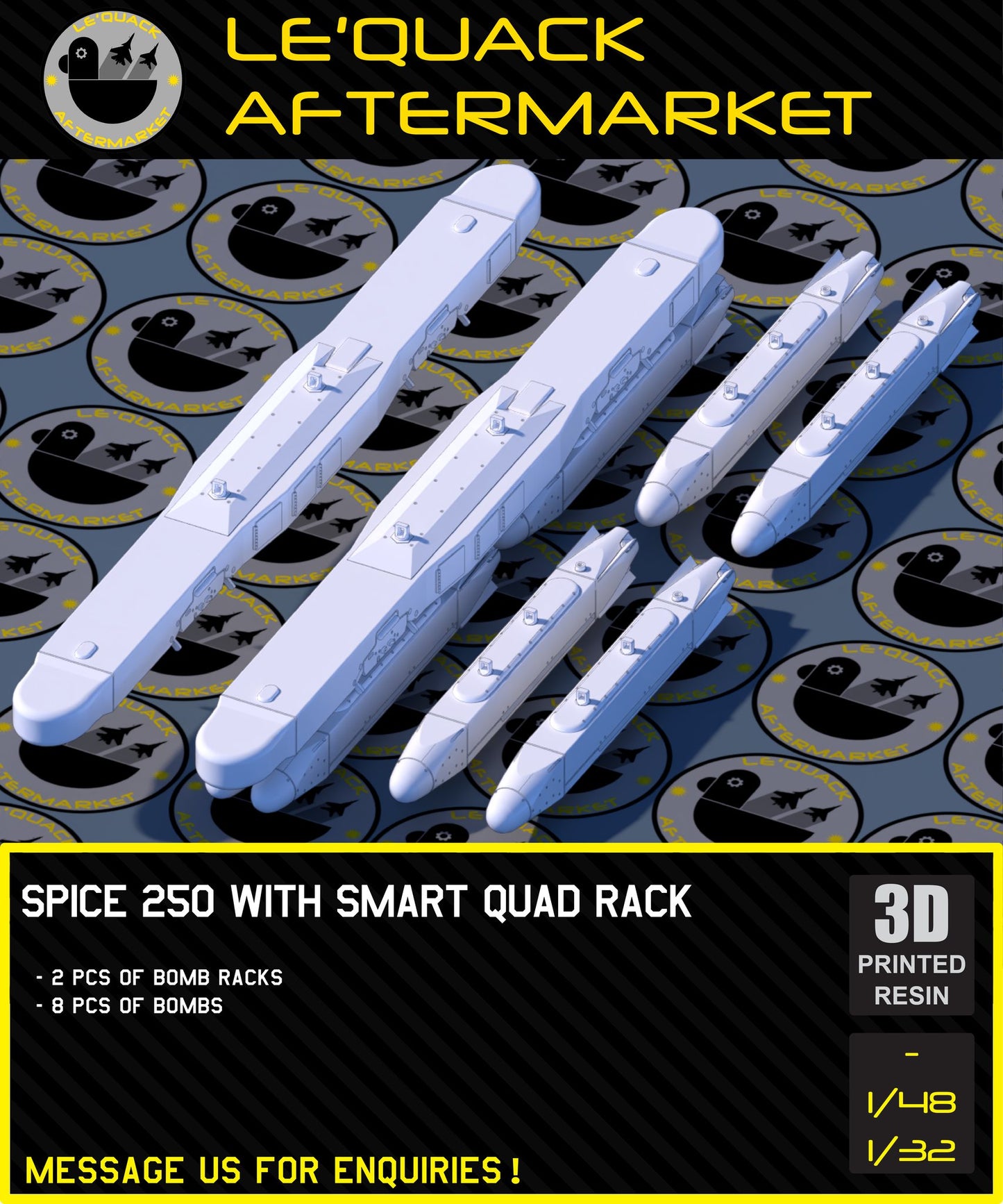 RAFAEL SPICE-250 BOMBS + SMART QUAD RACK (SQR) FOR F-15, F-16, KFIR, Etc Scale Model