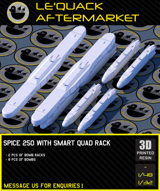 RAFAEL SPICE-250 BOMBS + SMART QUAD RACK (SQR) FOR F-15, F-16, KFIR, Etc Scale Model